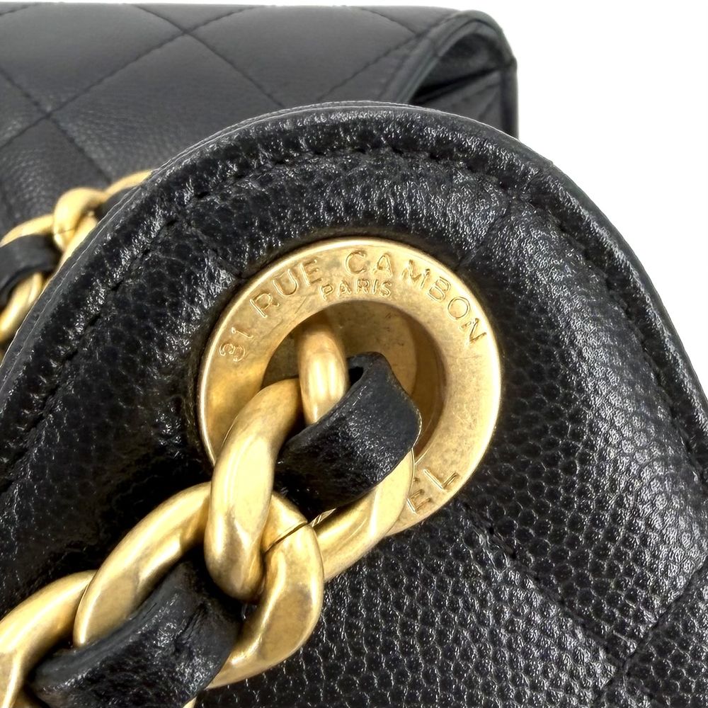 Chanel Shoulder Bag 25 Small Handle Chain CC Logo Caviar Leather Black Gold — view 6