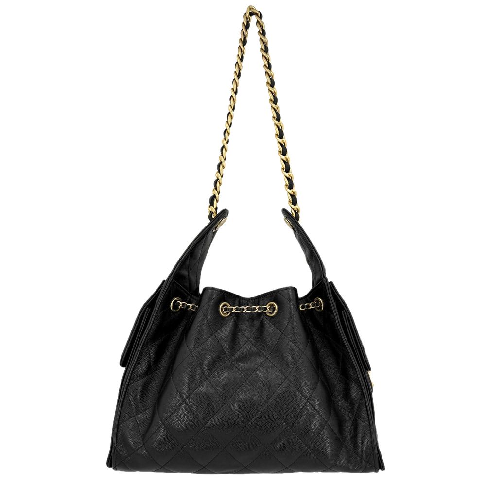 Chanel Shoulder Bag 25 Small Handle Chain CC Logo Caviar Leather Black Gold — view 2