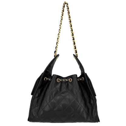Chanel Shoulder Bag 25 Small Handle Chain CC Logo Caviar Leather Black Gold — view 2