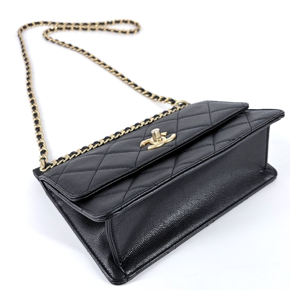 Chanel Shoulder Bag Quilted Crossbody CC Logo Turnlock Caviar Leather Black Gold — view 3