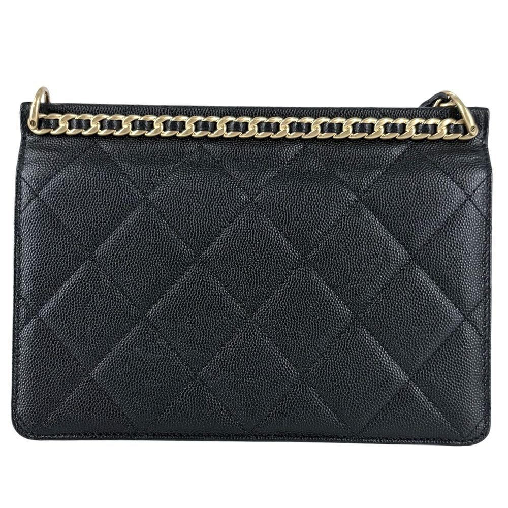 Chanel Shoulder Bag Quilted Crossbody CC Logo Turnlock Caviar Leather Black Gold — view 2