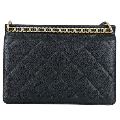 Chanel Shoulder Bag Quilted Crossbody CC Logo Turnlock Caviar Leather Black Gold — view 2