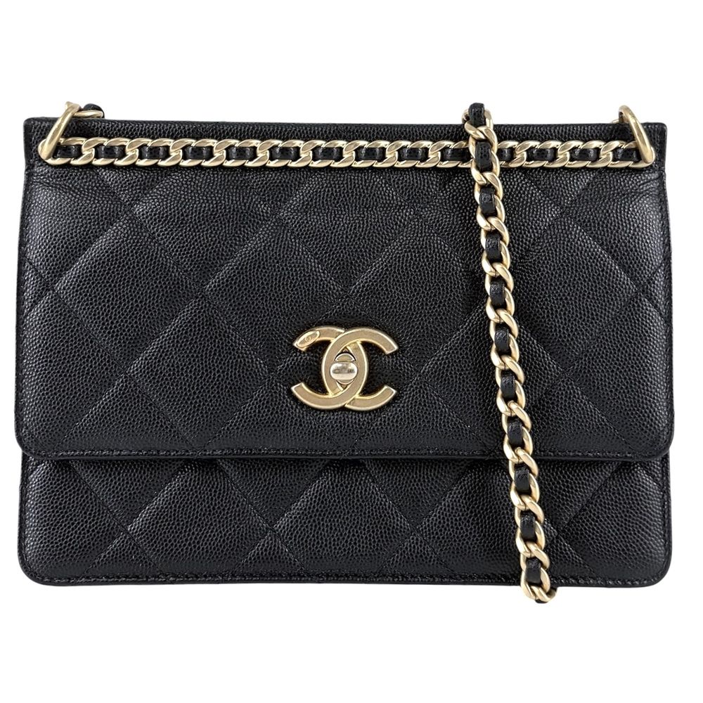 Chanel Shoulder Bag Quilted Crossbody CC Logo Turnlock Caviar Leather Black Gold