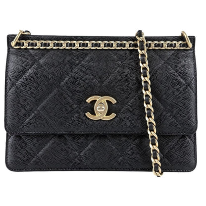 Chanel Shoulder Bag Quilted Crossbody CC Logo Turnlock Caviar Leather Black Gold
