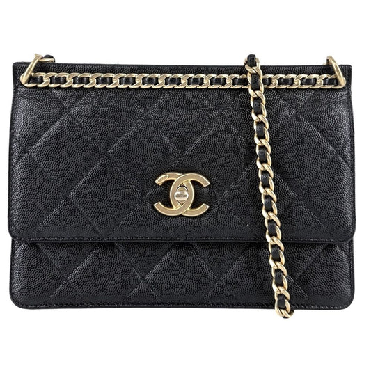Chanel Shoulder Bag Quilted Crossbody CC Logo Turnlock Caviar Leather Black Gold