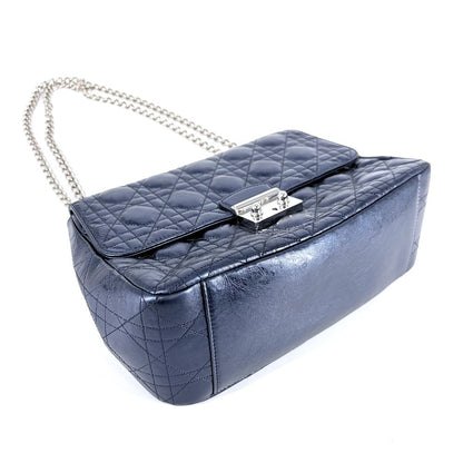 Dior 2-Way Cannage New Rock Metallic Shoulder Bag Crossbody Handle Leather Blue — view 3