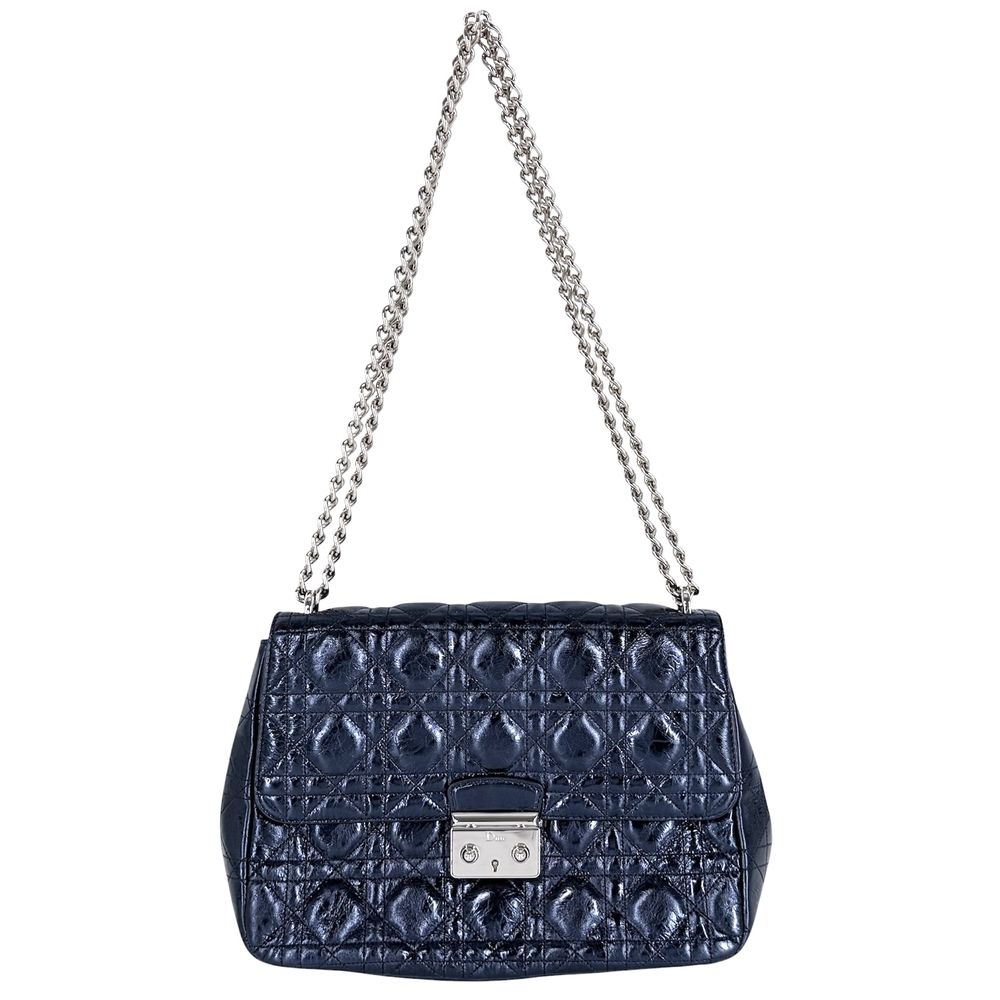 Dior 2-Way Cannage New Rock Metallic Shoulder Bag Crossbody Handle Leather Blue
