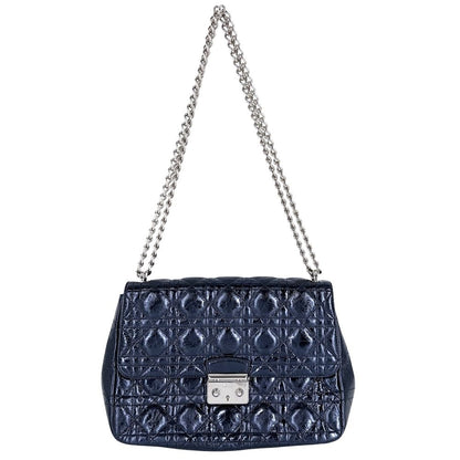 Dior 2-Way Cannage New Rock Metallic Shoulder Bag Crossbody Handle Leather Blue