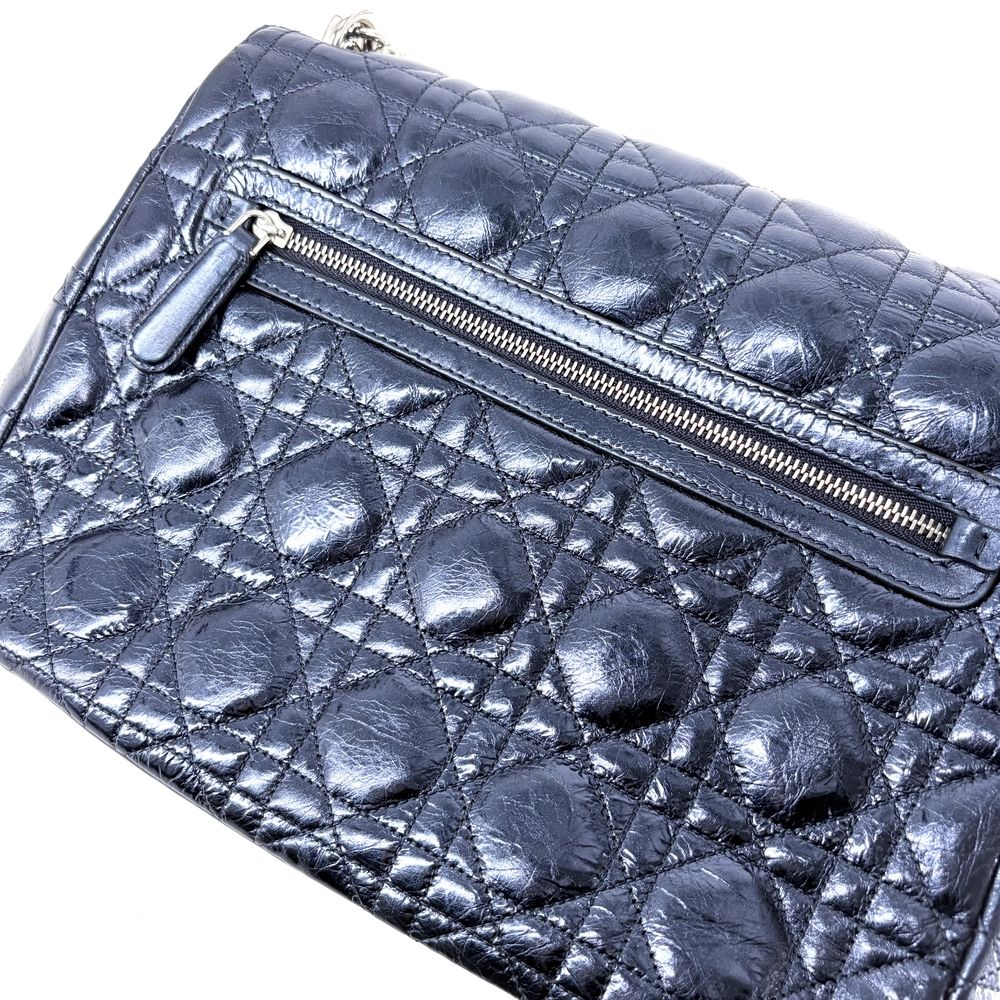 Dior 2-Way Cannage New Rock Metallic Shoulder Bag Crossbody Handle Leather Blue — view 6