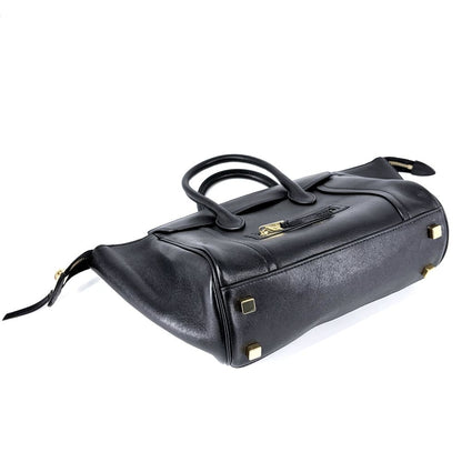 Celine 2-Way Little Luggage Handle Shoulder Bag Crossbody Leather Black Gold — view 3