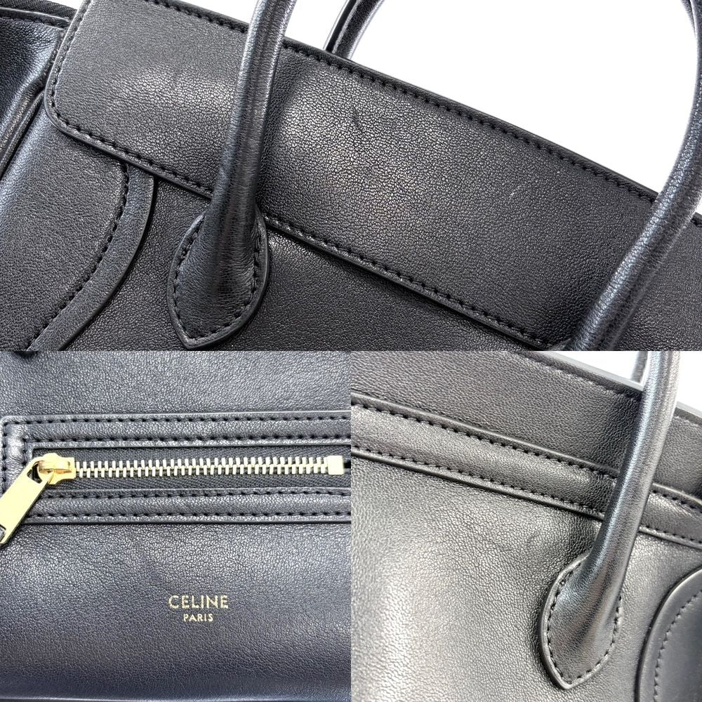 Celine 2-Way Little Luggage Handle Shoulder Bag Crossbody Leather Black Gold — view 8
