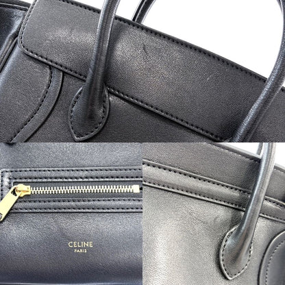 Celine 2-Way Little Luggage Handle Shoulder Bag Crossbody Leather Black Gold — view 8
