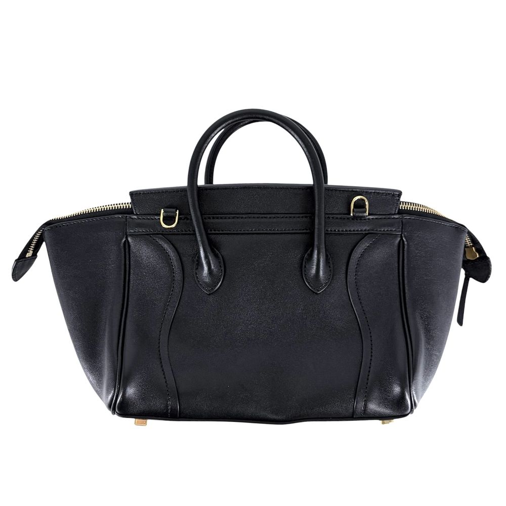 Celine 2-Way Little Luggage Handle Shoulder Bag Crossbody Leather Black Gold — view 2