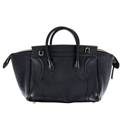 Celine 2-Way Little Luggage Handle Shoulder Bag Crossbody Leather Black Gold — view 2