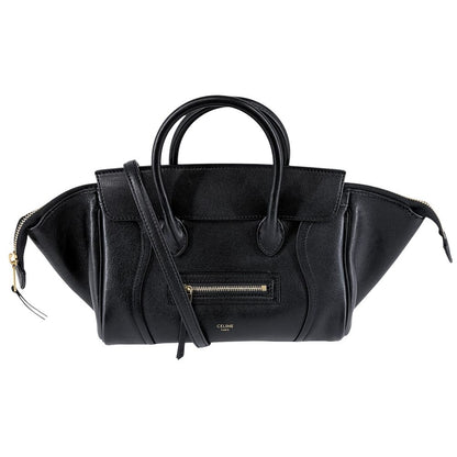 Celine 2-Way Little Luggage Handle Shoulder Bag Crossbody Leather Black Gold