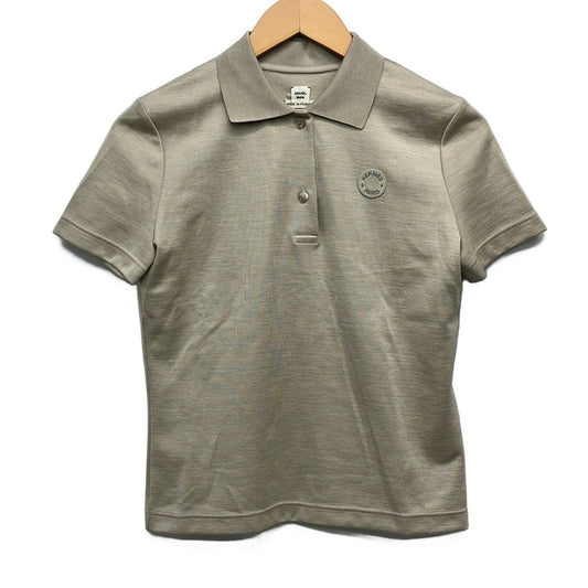 Hermes Short Sleeve Polo Shirt S Clou de Selle 4 DI Gray Beige Silk 36