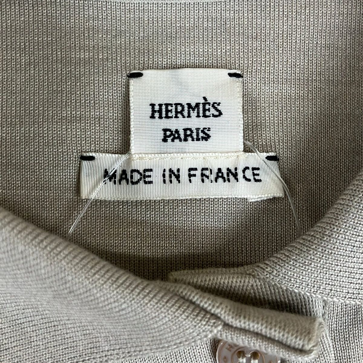 Hermes Short Sleeve Polo Shirt S Clou de Selle 4 DI Gray Beige Silk 36 — view 3
