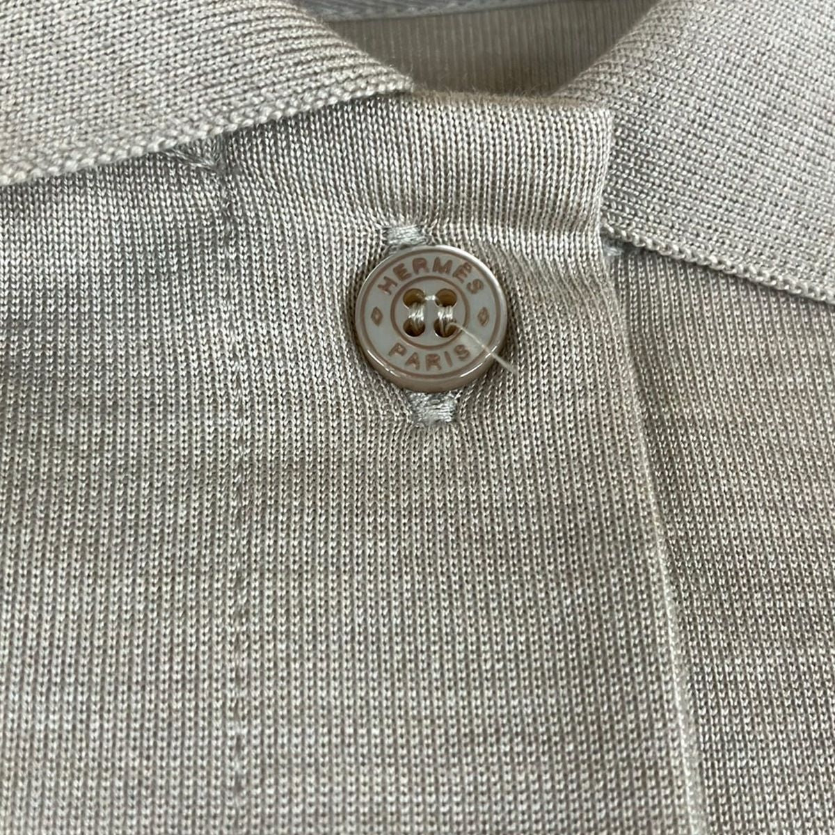 Hermes Short Sleeve Polo Shirt S Clou de Selle 4 DI Gray Beige Silk 36 — view 6