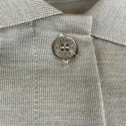 Hermes Short Sleeve Polo Shirt S Clou de Selle 4 DI Gray Beige Silk 36 — view 6