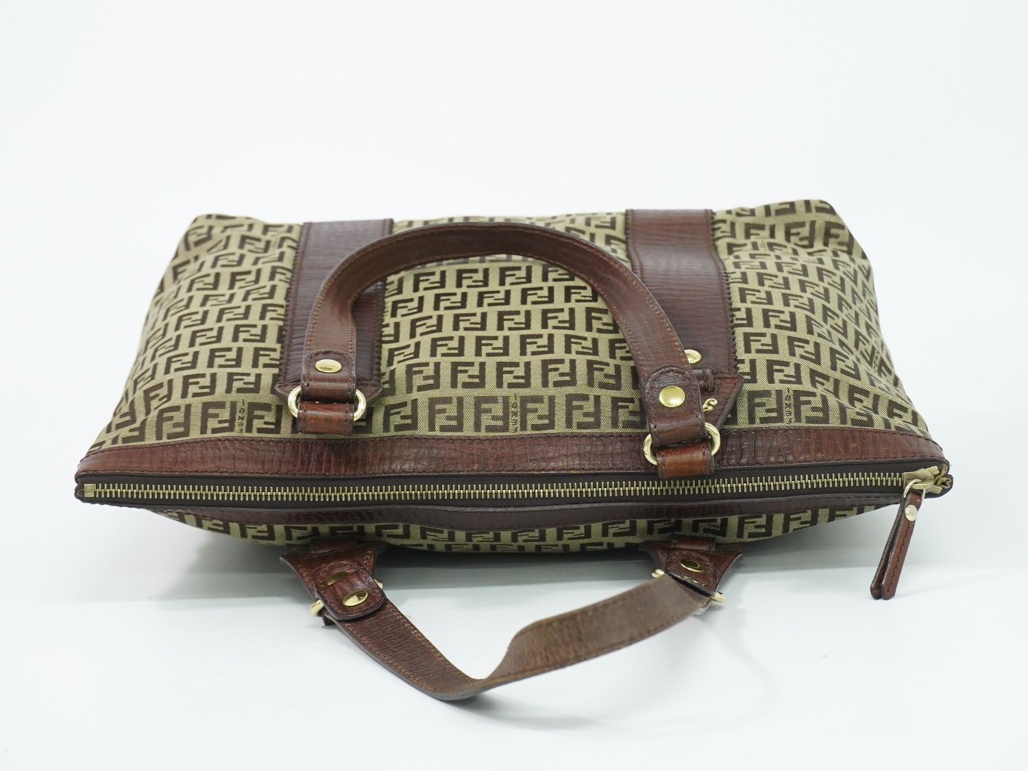 Fendi Zucchino Shoulder Bag Tote Canvas Beige Brown — view 5