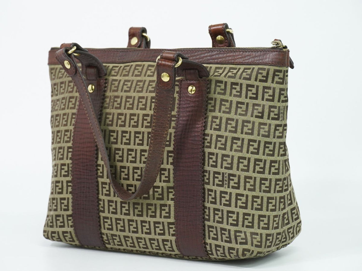 Fendi Zucchino Shoulder Bag Tote Canvas Beige Brown — view 2