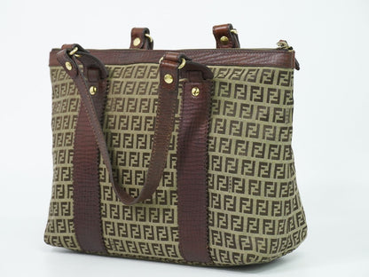 Fendi Zucchino Shoulder Bag Tote Canvas Beige Brown — view 2