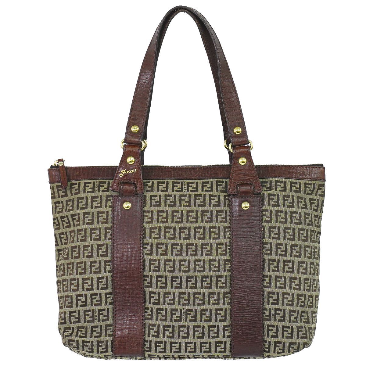 Fendi Zucchino Shoulder Bag Tote Canvas Beige Brown