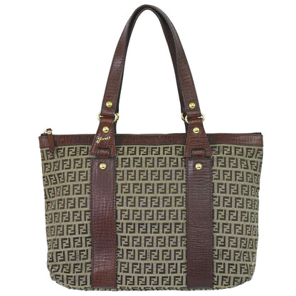 Fendi Zucchino Shoulder Bag Tote Canvas Beige Brown