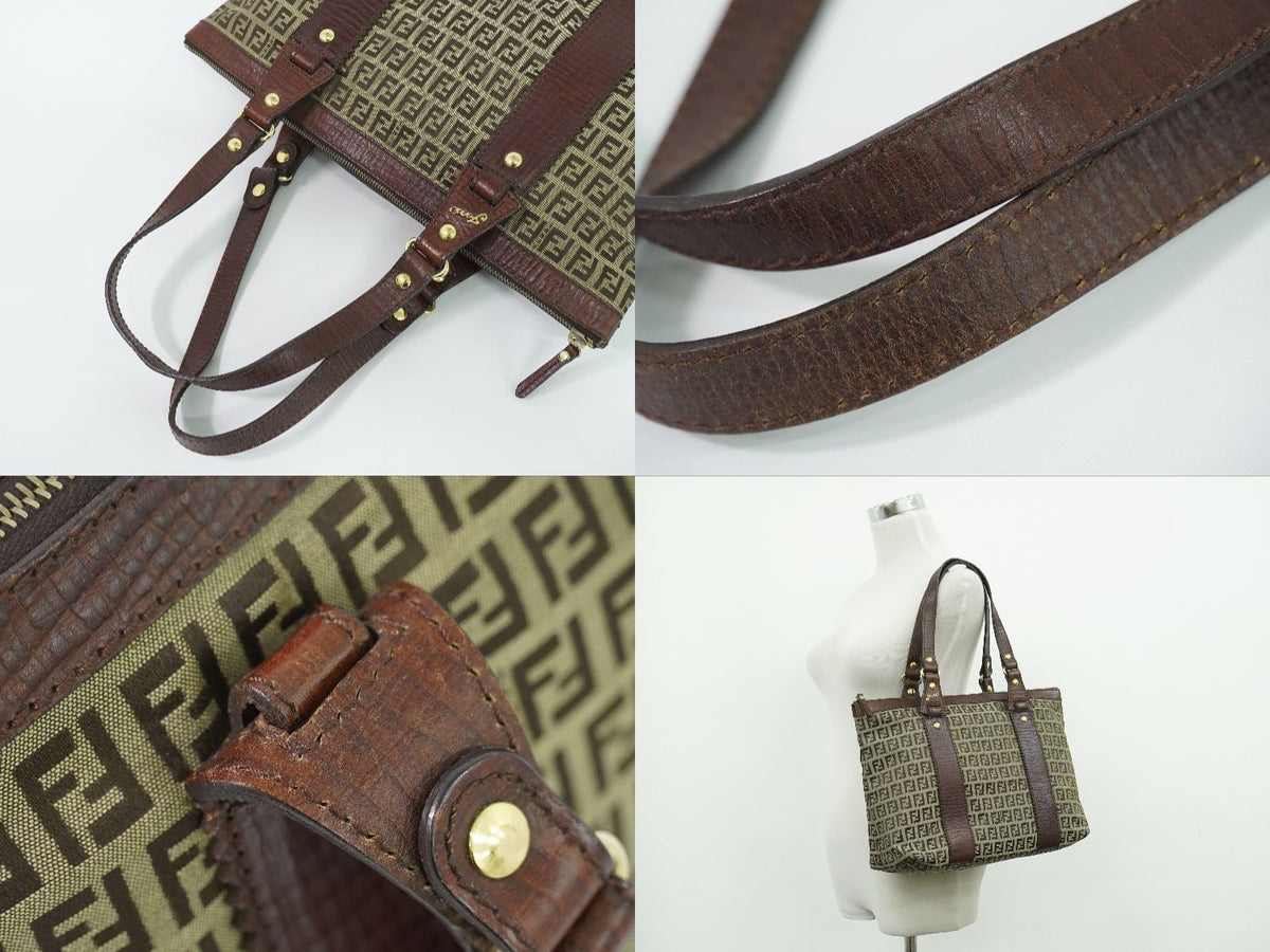 Fendi Zucchino Shoulder Bag Tote Canvas Beige Brown — view 6