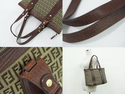 Fendi Zucchino Shoulder Bag Tote Canvas Beige Brown — view 6
