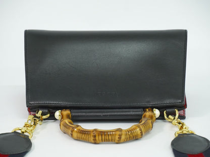 Gucci Bamboo 2-Way Shoulder Bag Handle Pochette Leather Black — view 5