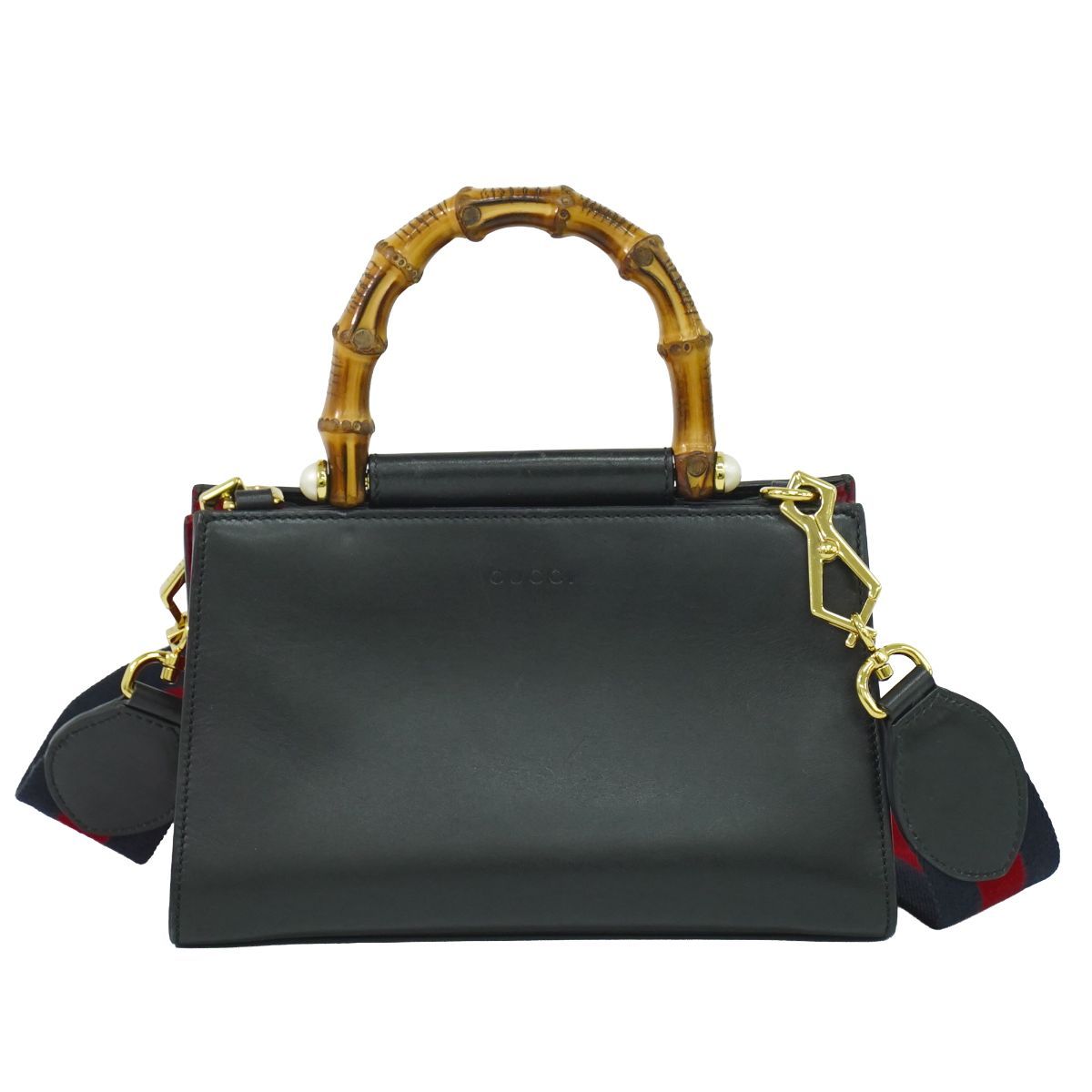 Gucci Bamboo 2-Way Shoulder Bag Handle Pochette Leather Black
