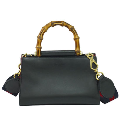 Gucci Bamboo 2-Way Shoulder Bag Handle Pochette Leather Black