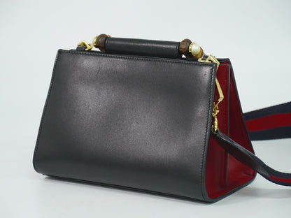 Gucci Bamboo 2-Way Shoulder Bag Handle Pochette Leather Black — view 2