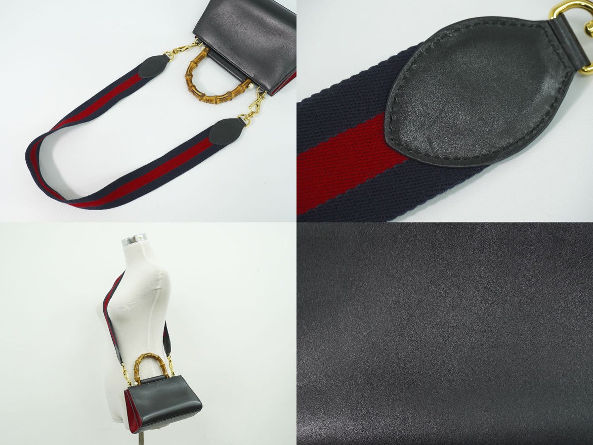 Gucci Bamboo 2-Way Shoulder Bag Handle Pochette Leather Black — view 6