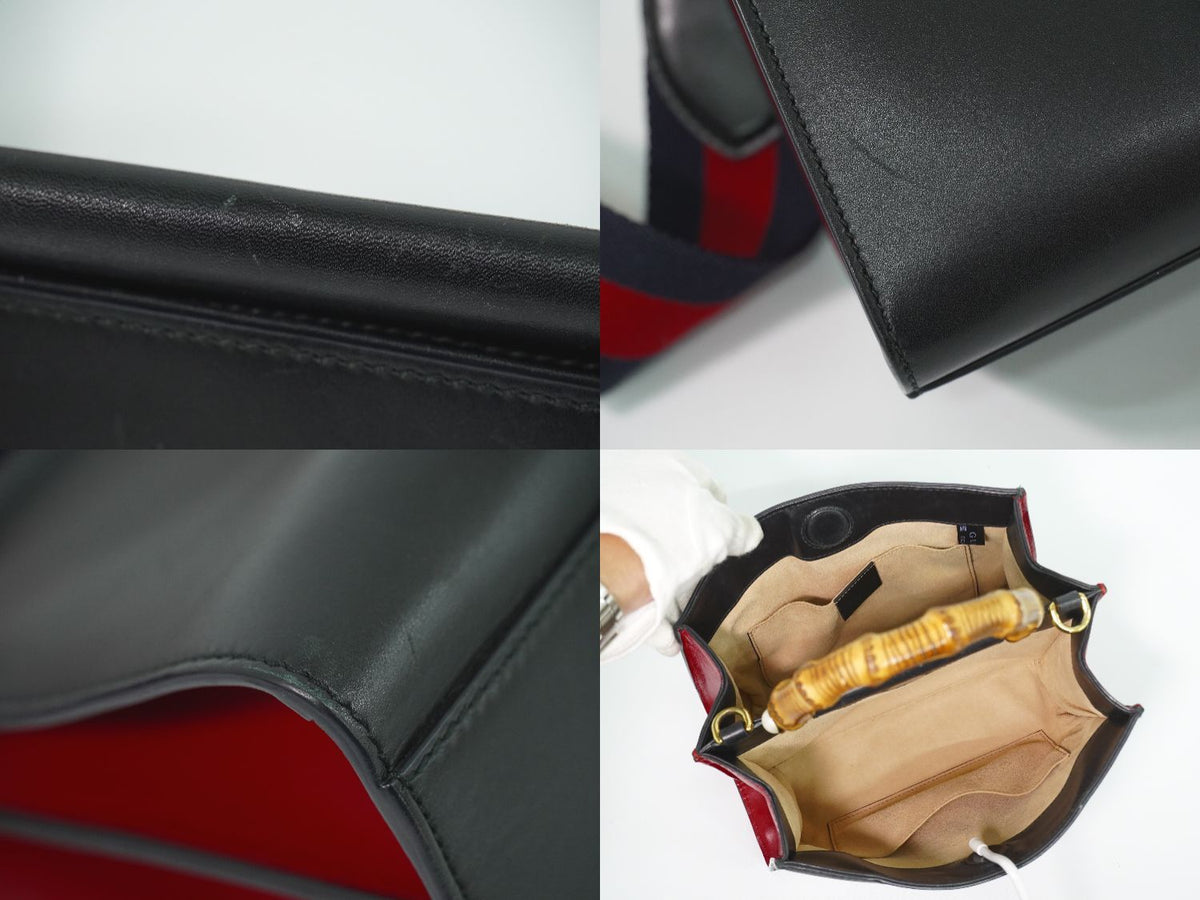 Gucci Bamboo 2-Way Shoulder Bag Handle Pochette Leather Black — view 7