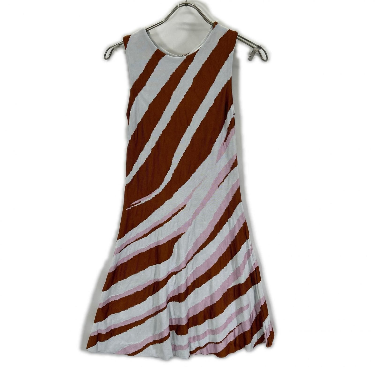 Dior Brown Pink Rayon Wave Pattern Sleeveless Dress 34