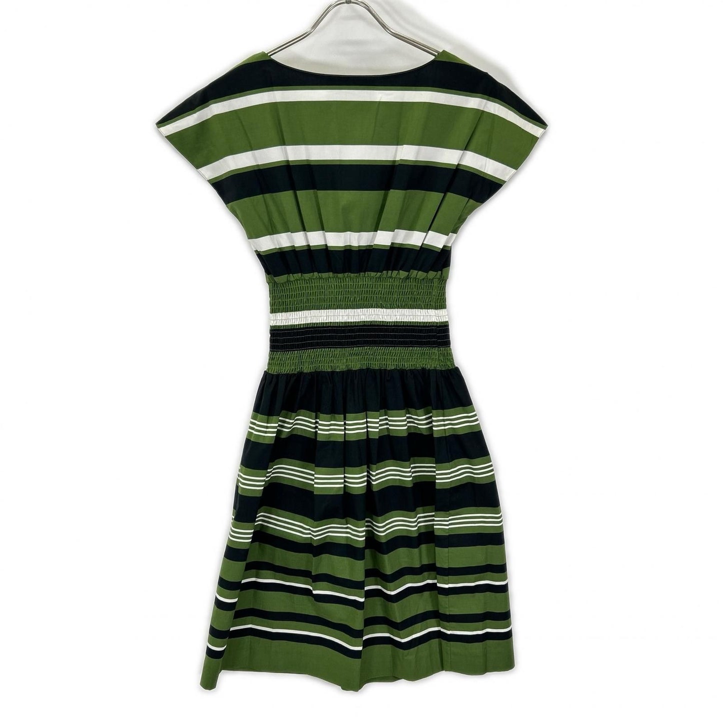 Prada Green Border Waist Togo Flare Sleeve Dress 38 — view 2