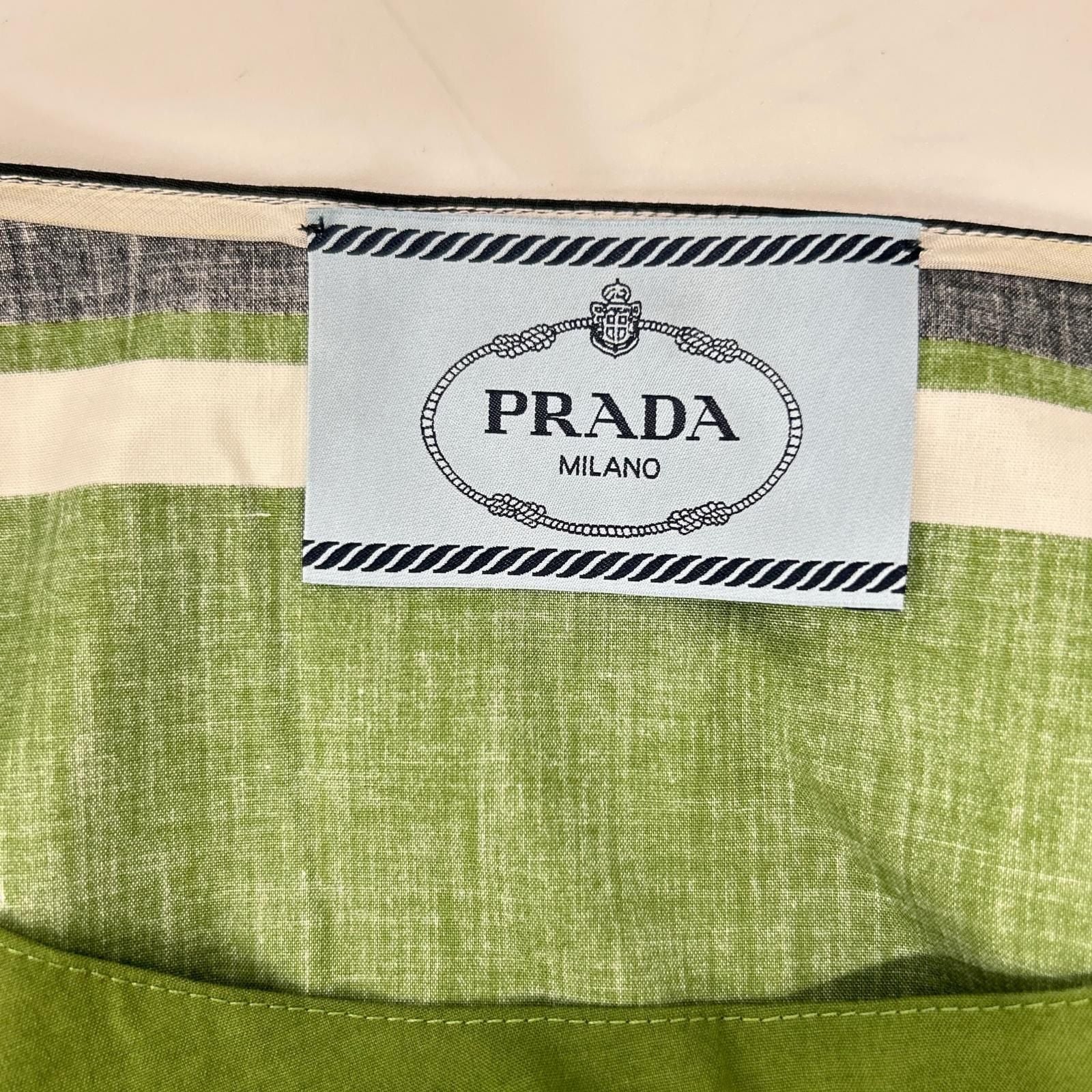 Prada Green Border Waist Togo Flare Sleeve Dress 38 — view 3