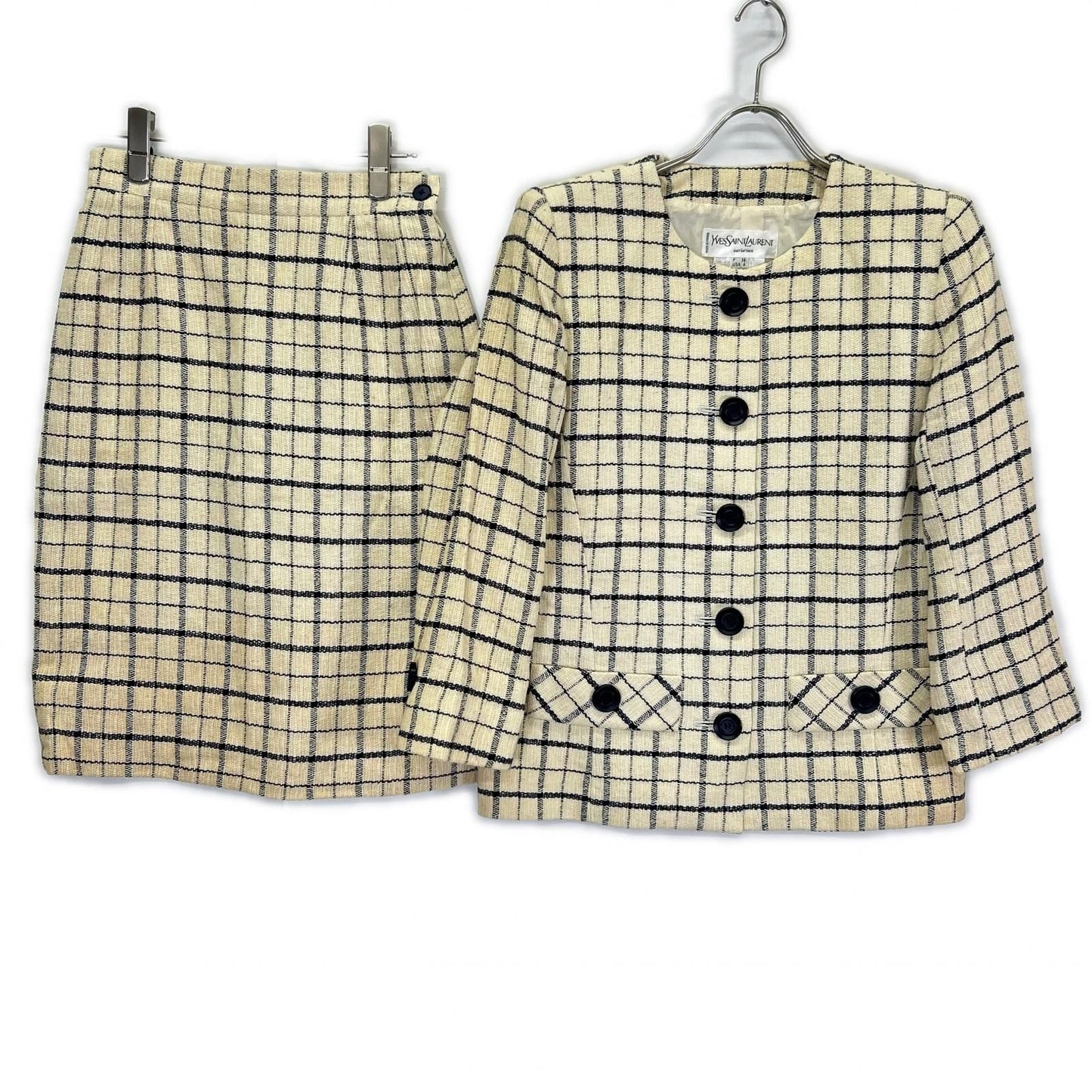 Saint Laurent Beige Linen Jacket Skirt Set 36