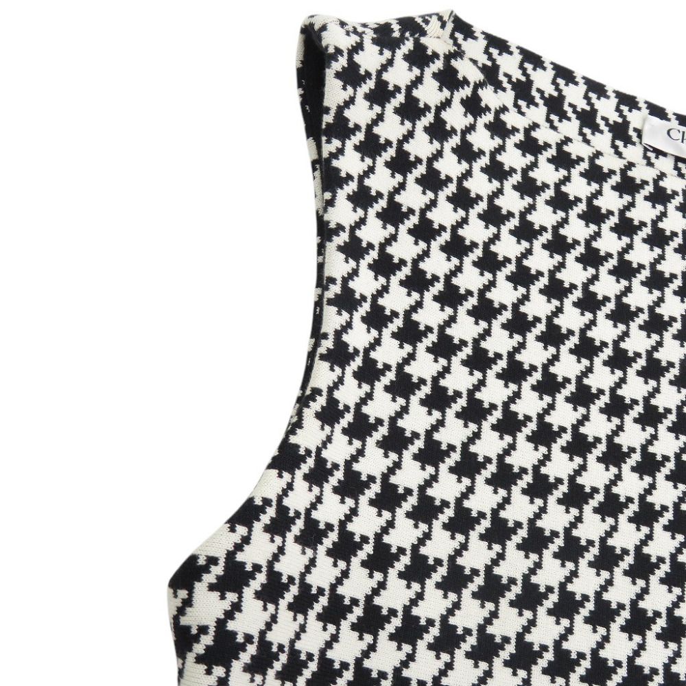 Dior Houndstooth Sleeveless Flare Knit Cotton White Black Dress 36 — view 4