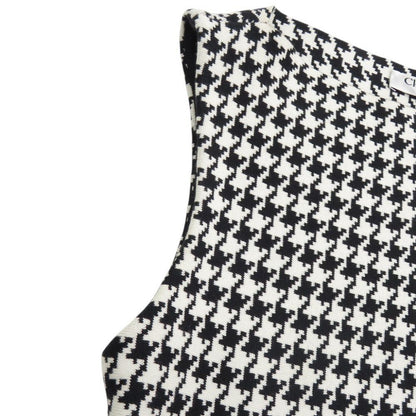 Dior Houndstooth Sleeveless Flare Knit Cotton White Black Dress 36 — view 4