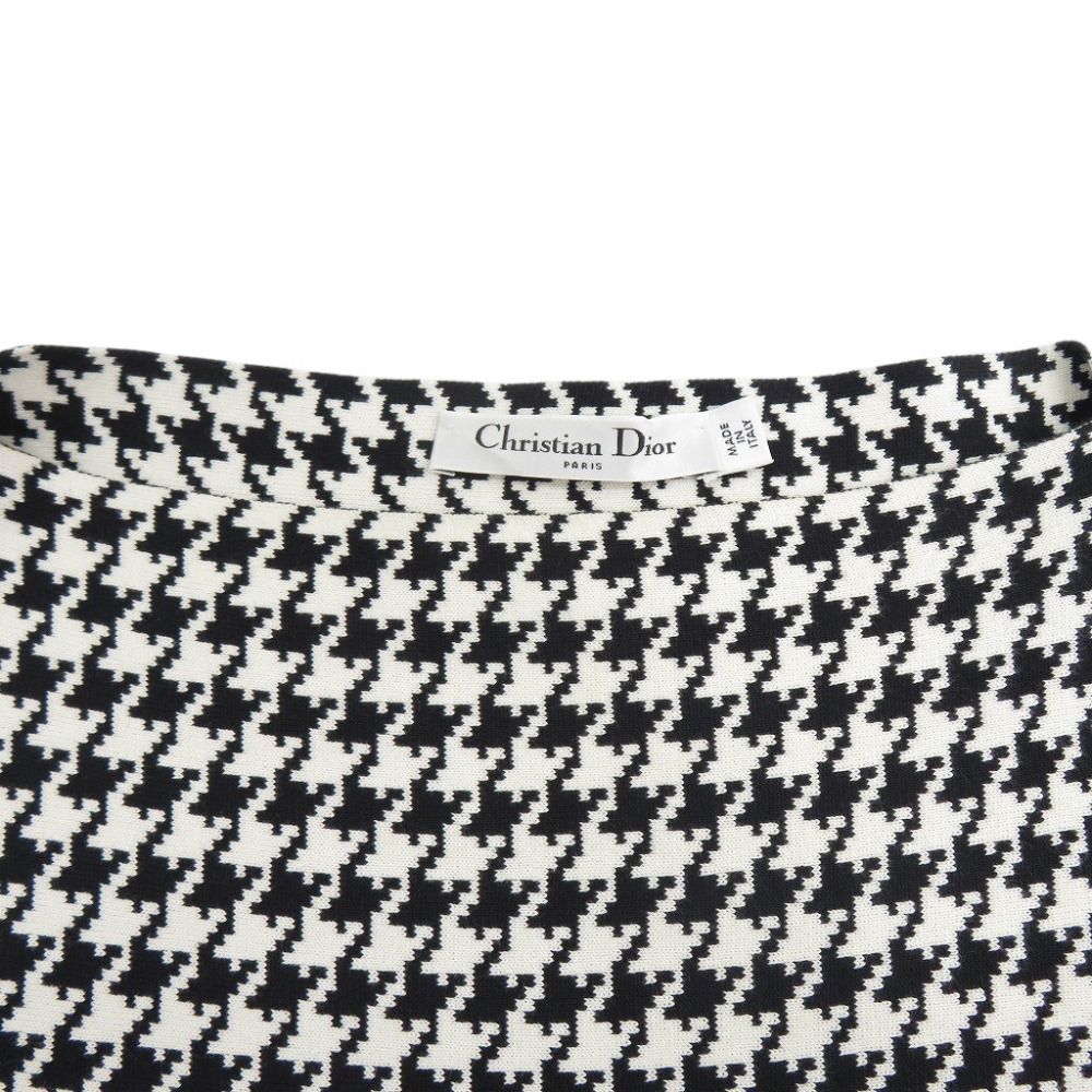 Dior Houndstooth Sleeveless Flare Knit Cotton White Black Dress 36 — view 3