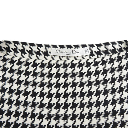 Dior Houndstooth Sleeveless Flare Knit Cotton White Black Dress 36 — view 3