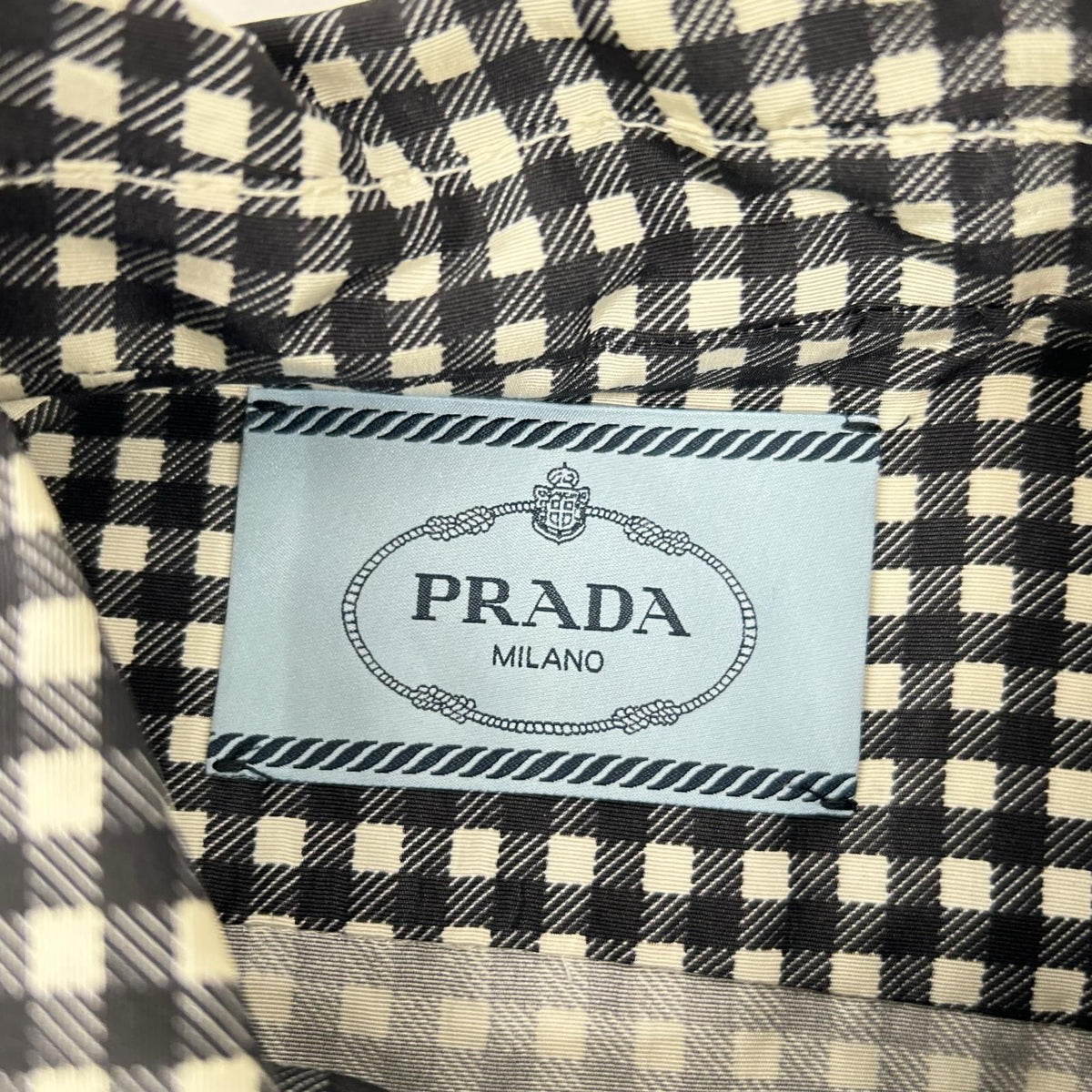 Prada Silk Gingham Check Waist Ribbon Half Zip Dress — view 3