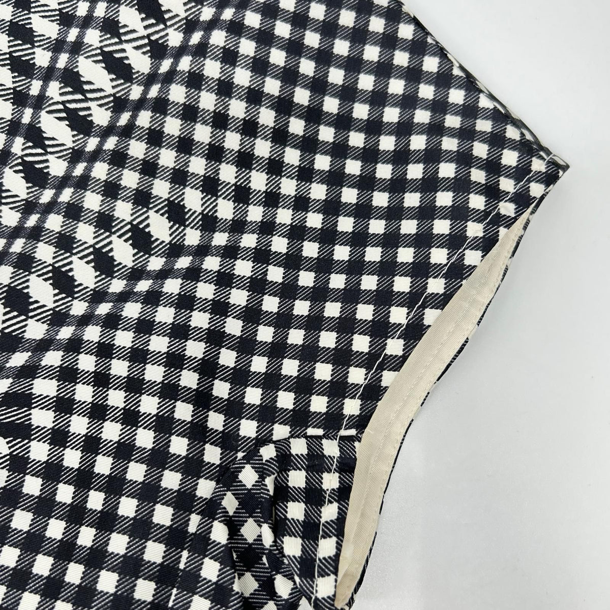 Prada Silk Gingham Check Waist Ribbon Half Zip Dress — view 8
