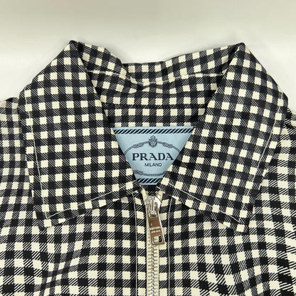 Prada Silk Gingham Check Waist Ribbon Half Zip Dress — view 7