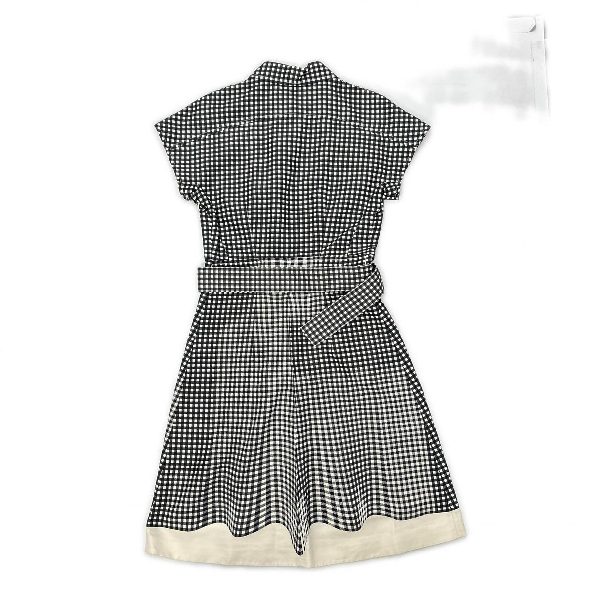 Prada Silk Gingham Check Waist Ribbon Half Zip Dress — view 2
