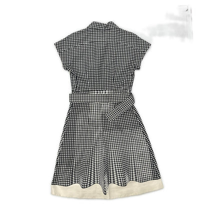 Prada Silk Gingham Check Waist Ribbon Half Zip Dress — view 2