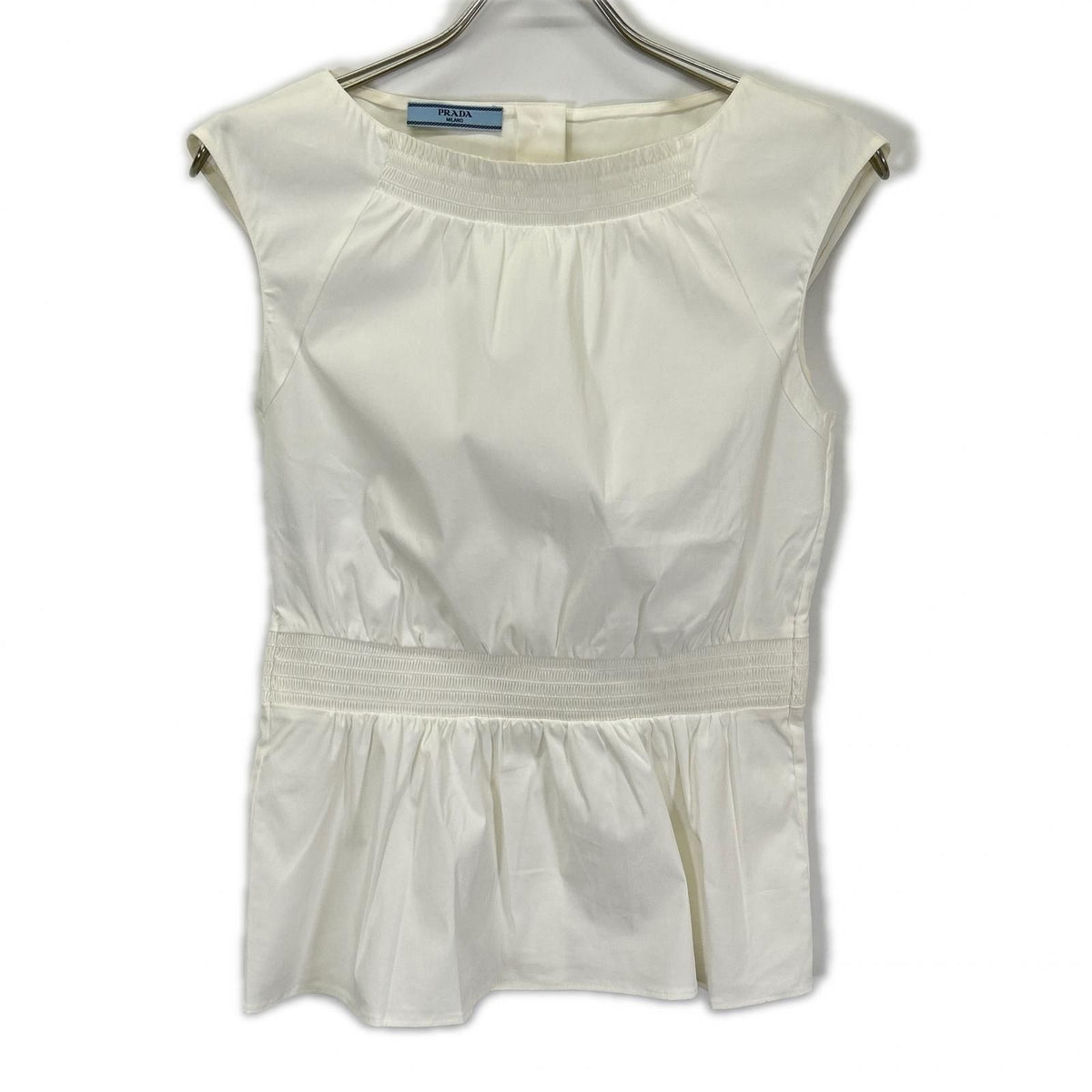 Prada White Boat Neck Rib Blouse 38